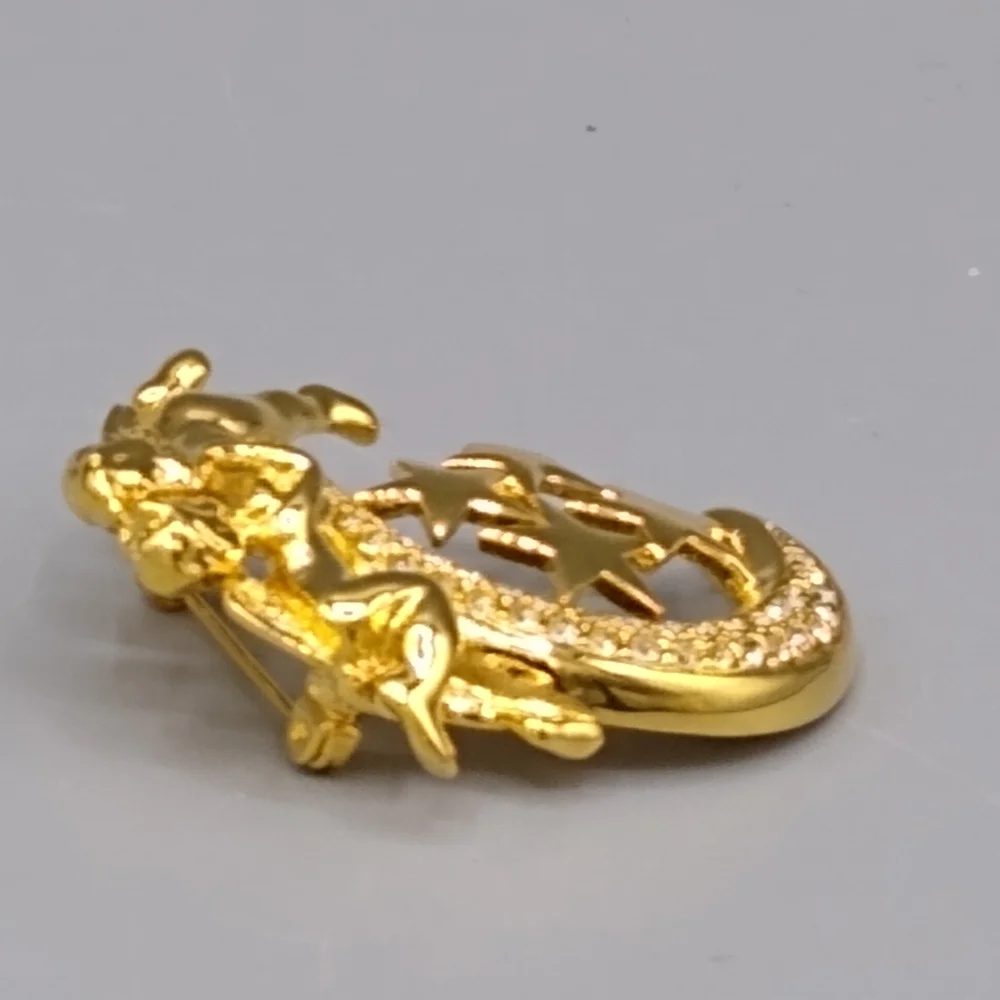 Cherub Crescent Moon Angel Brooch with Rhinestone Stars Valentine's Gift Vintage - Picture 9 of 15